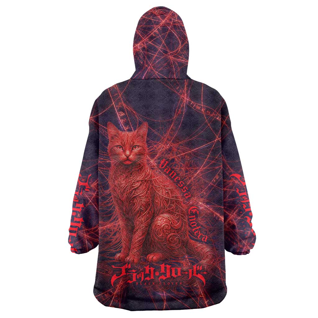 Vanessa Enoteca Black Clover Wearable Blanket Hoodie Arcane Thread Magic Style with Mystic Red Cat Motif
