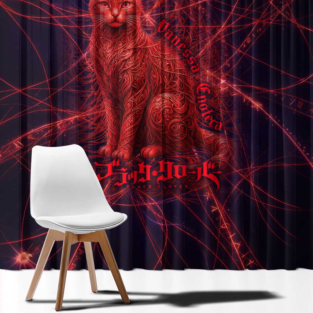 Vanessa Enoteca Black Clover Window Curtain Arcane Thread Magic Style with Mystic Red Cat Motif
