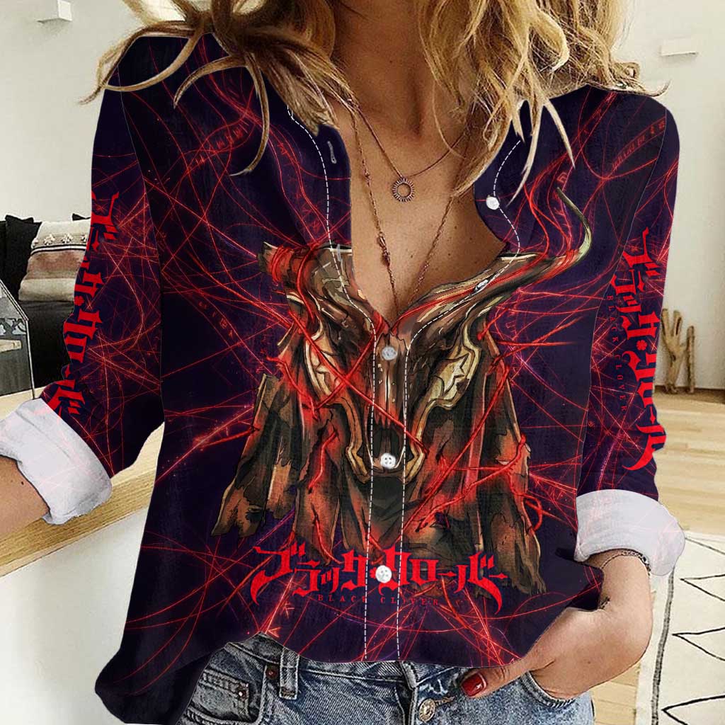 Vanessa Enoteca Black Clover Women Casual Shirt Arcane Thread Magic Style with Mystic Red Cat Motif
