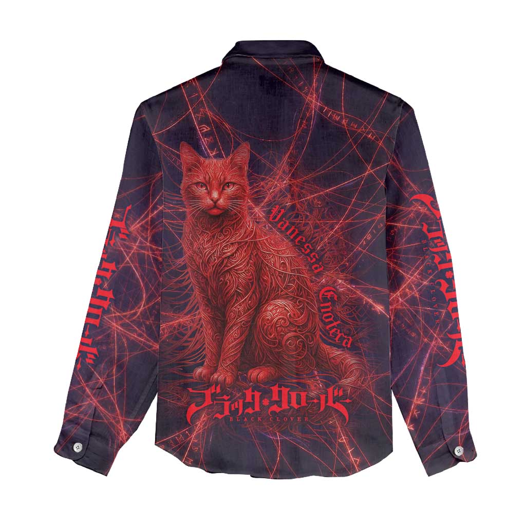 Vanessa Enoteca Black Clover Women Casual Shirt Arcane Thread Magic Style with Mystic Red Cat Motif