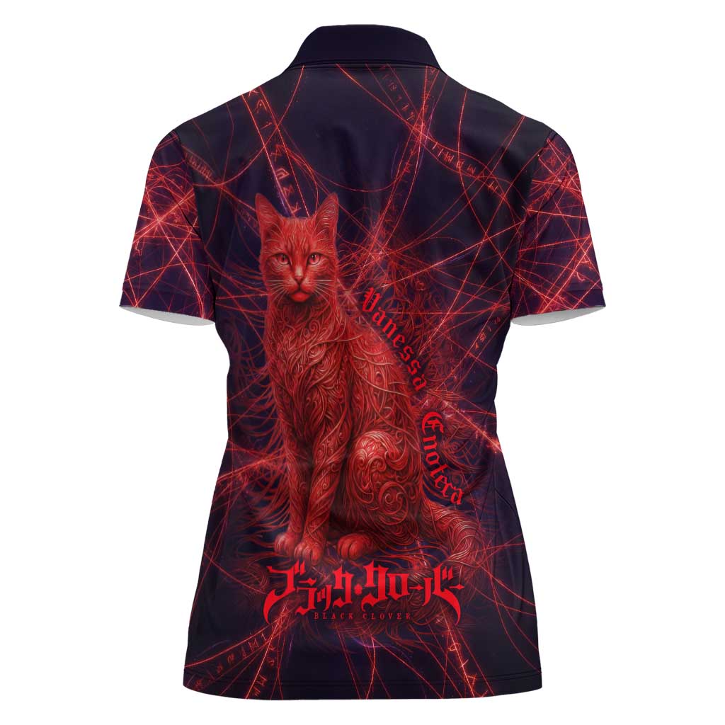 Vanessa Enoteca Black Clover Women Polo Shirt Arcane Thread Magic Style with Mystic Red Cat Motif