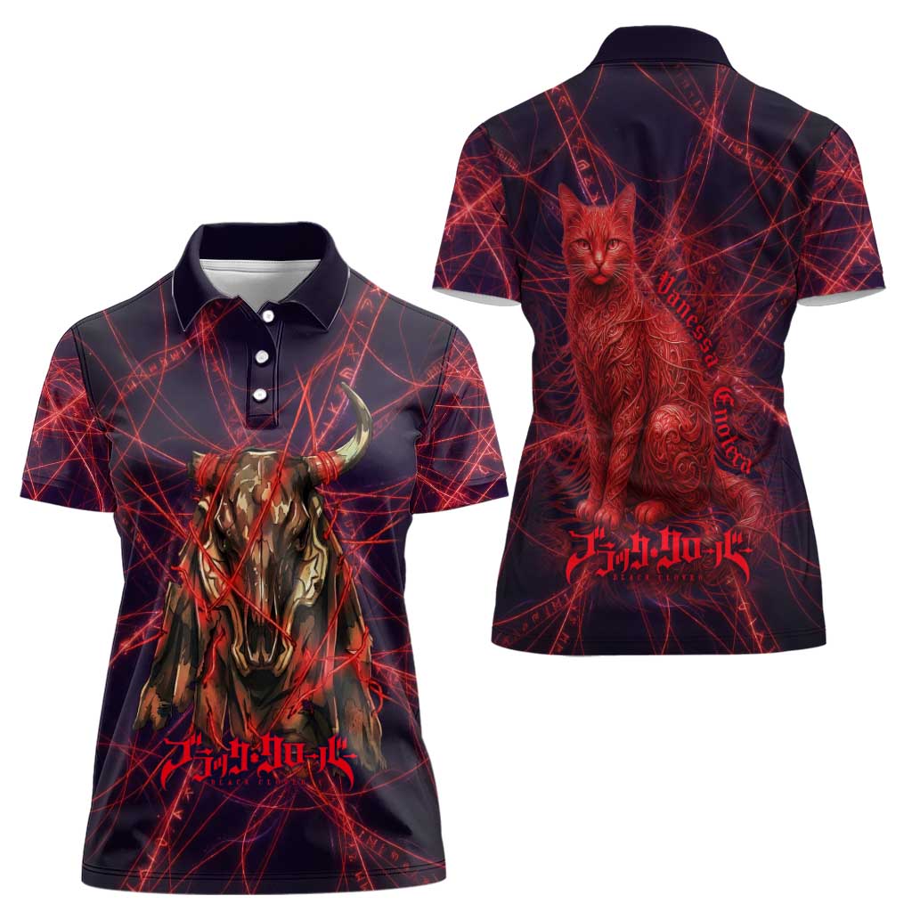 Vanessa Enoteca Black Clover Women Polo Shirt Arcane Thread Magic Style with Mystic Red Cat Motif