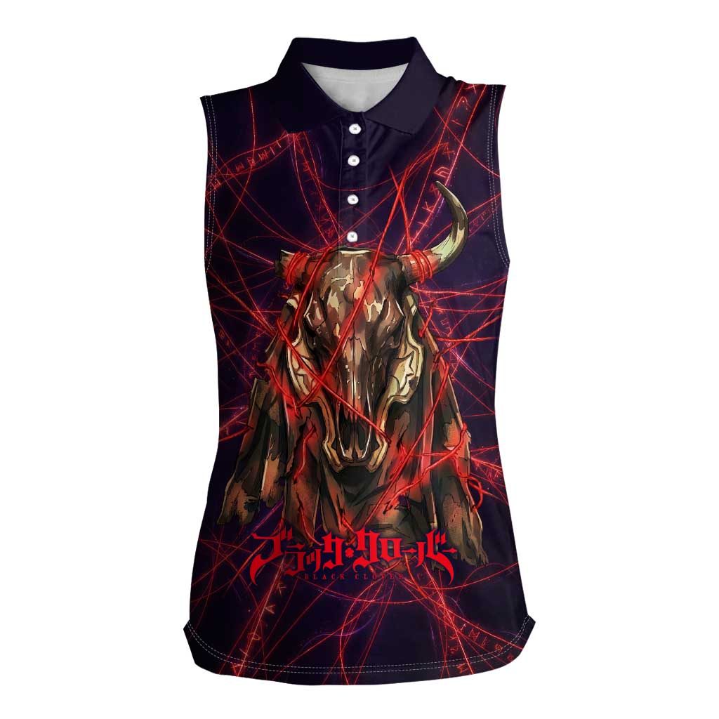 Vanessa Enoteca Black Clover Women Sleeveless Polo Shirt Arcane Thread Magic Style with Mystic Red Cat Motif