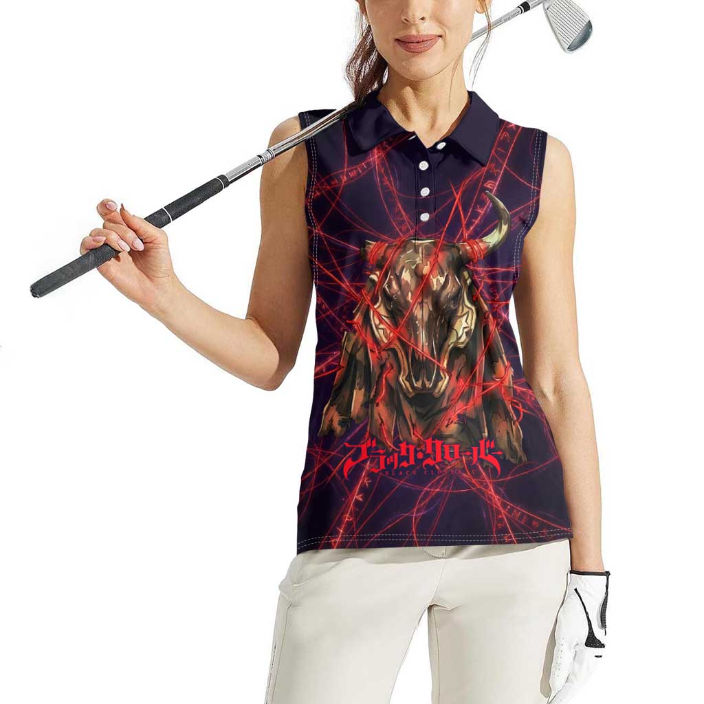 Vanessa Enoteca Black Clover Women Sleeveless Polo Shirt Arcane Thread Magic Style with Mystic Red Cat Motif