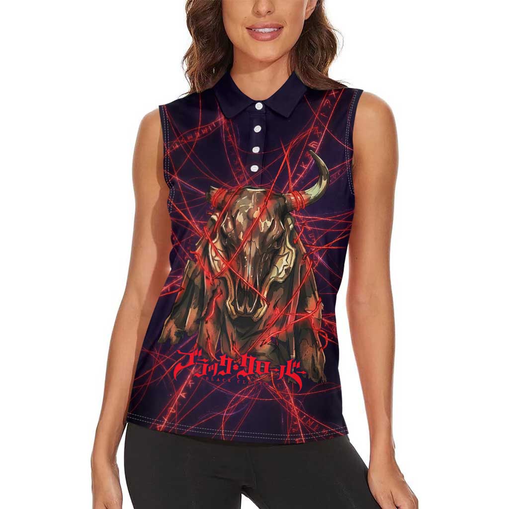 Vanessa Enoteca Black Clover Women Sleeveless Polo Shirt Arcane Thread Magic Style with Mystic Red Cat Motif