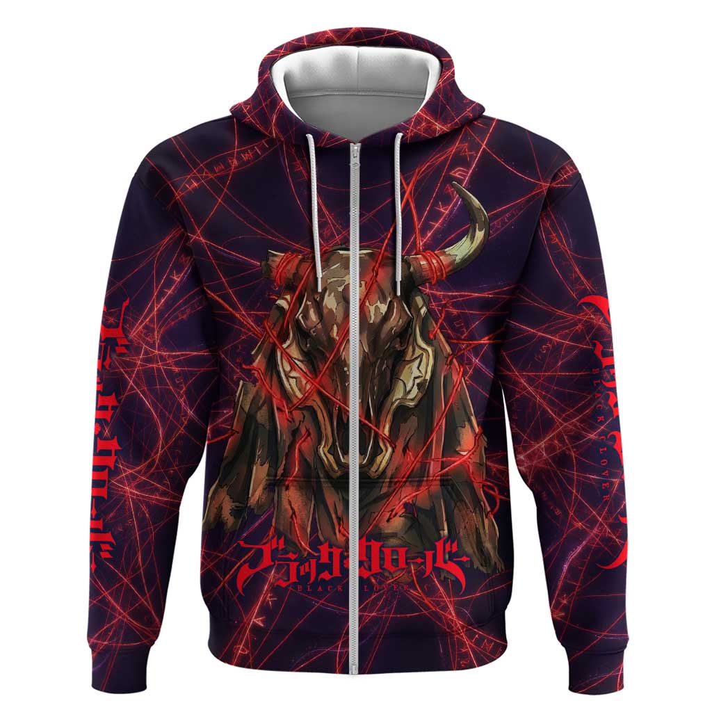 Vanessa Enoteca Black Clover Zip Hoodie Arcane Thread Magic Style with Mystic Red Cat Motif