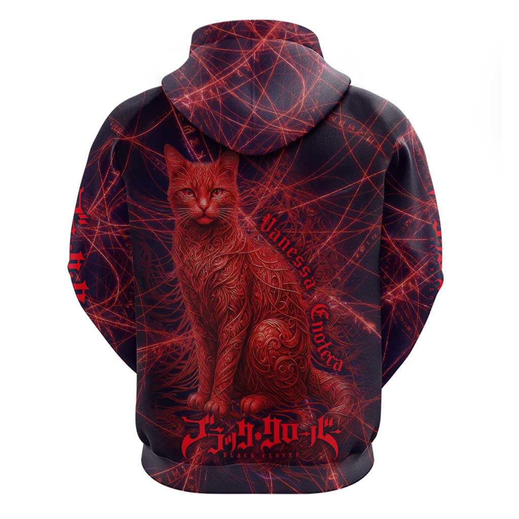Vanessa Enoteca Black Clover Zip Hoodie Arcane Thread Magic Style with Mystic Red Cat Motif