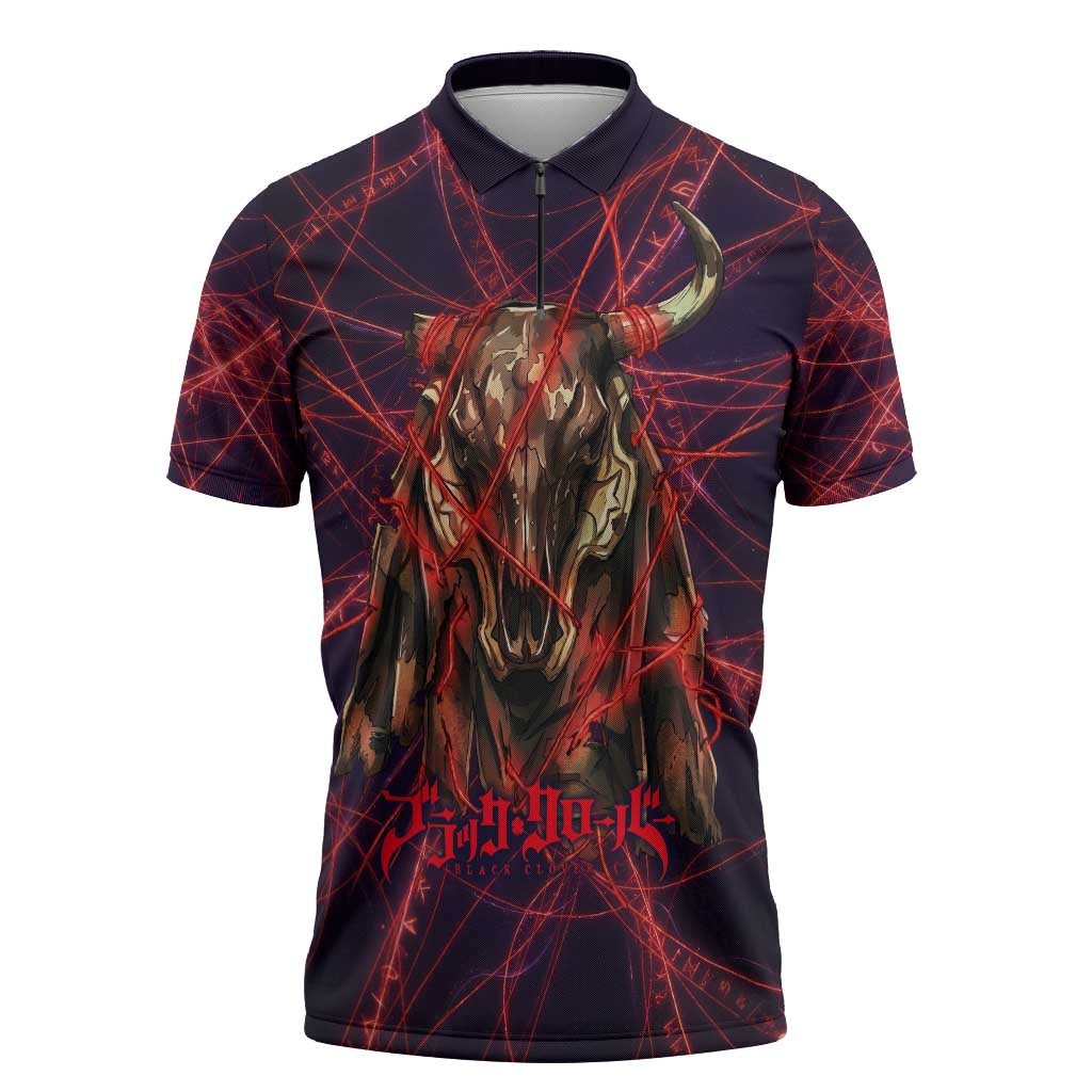 Vanessa Enoteca Black Clover Zipper Polo Shirt Arcane Thread Magic Style with Mystic Red Cat Motif