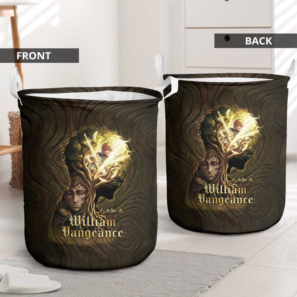 William Vangeance Black Clover Laundry Basket Enchanted Woodgrain Style with Duality and Golden Mask Motif