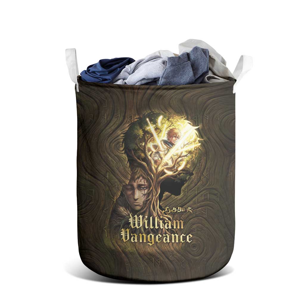 William Vangeance Black Clover Laundry Basket Enchanted Woodgrain Style with Duality and Golden Mask Motif
