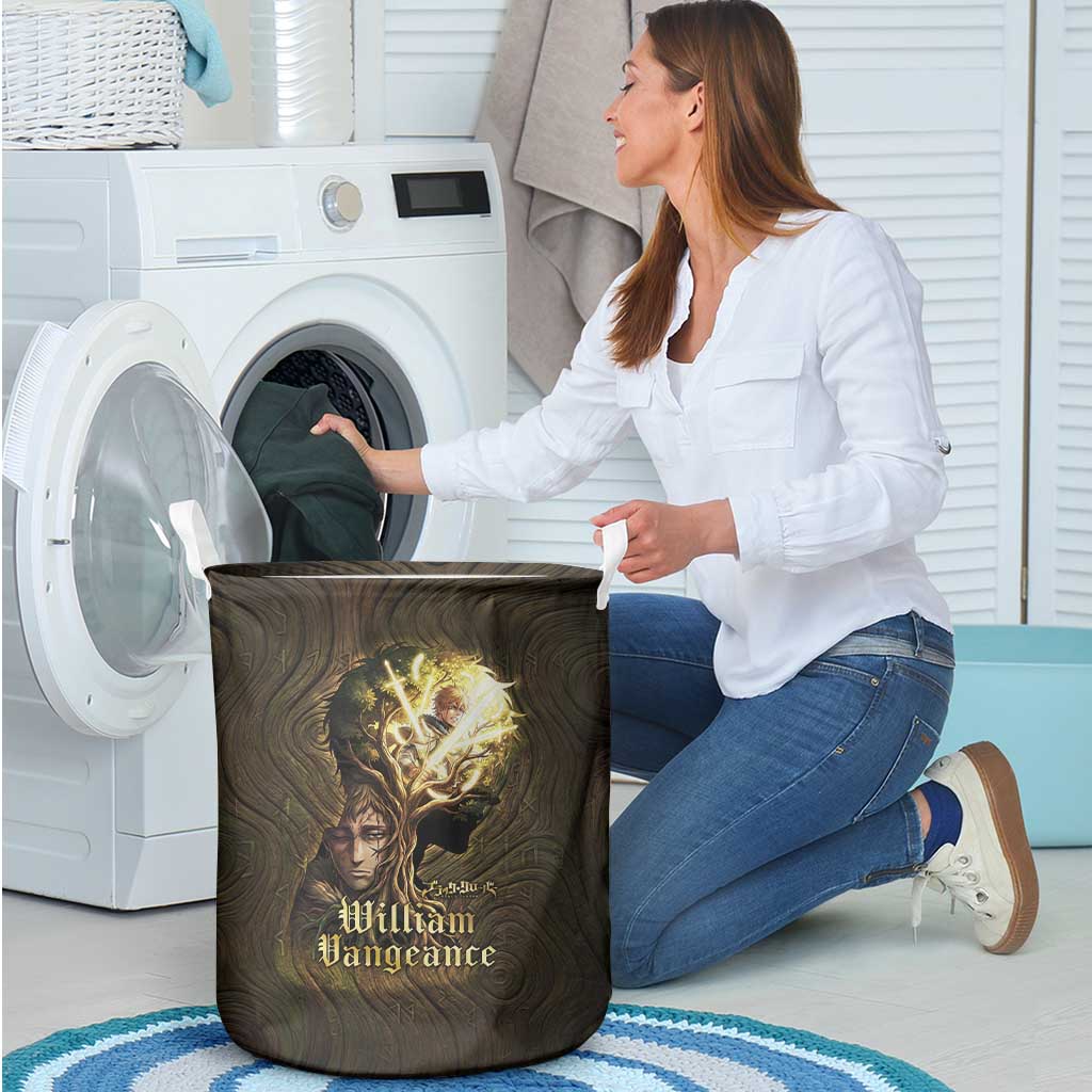 William Vangeance Black Clover Laundry Basket Enchanted Woodgrain Style with Duality and Golden Mask Motif