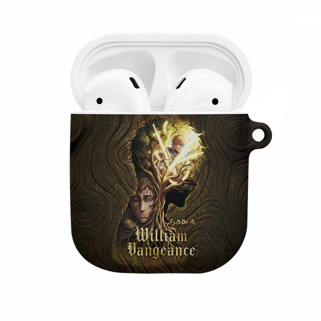 William Vangeance Black Clover AirPods Case Enchanted Woodgrain Style with Duality and Golden Mask Motif