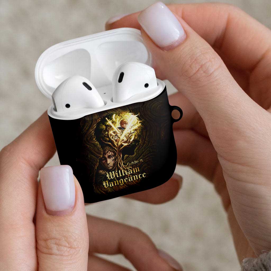 William Vangeance Black Clover AirPods Case Enchanted Woodgrain Style with Duality and Golden Mask Motif