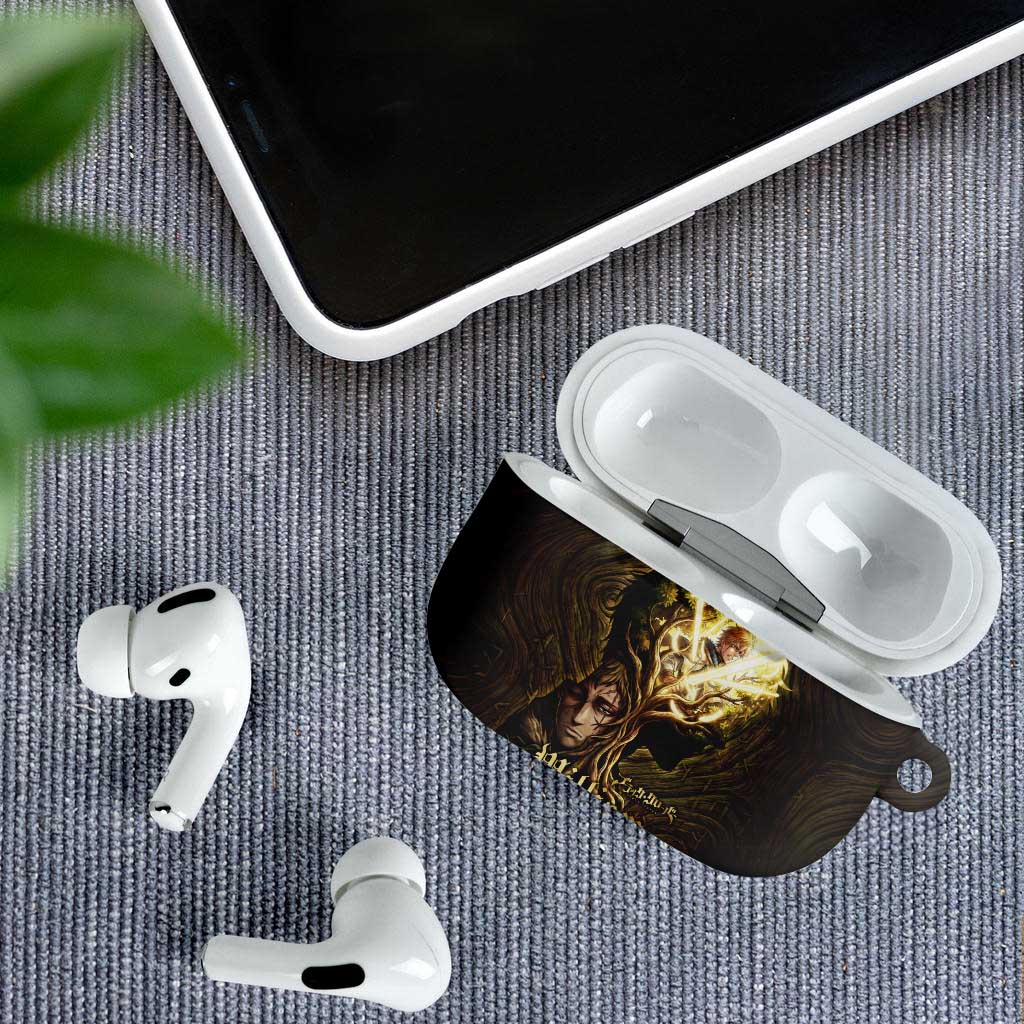 William Vangeance Black Clover AirPods Case Enchanted Woodgrain Style with Duality and Golden Mask Motif