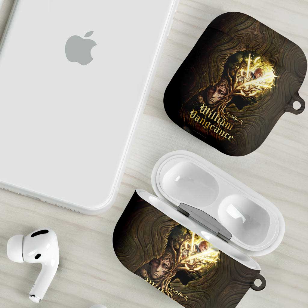 William Vangeance Black Clover AirPods Case Enchanted Woodgrain Style with Duality and Golden Mask Motif