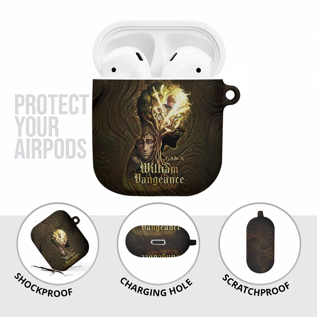 William Vangeance Black Clover AirPods Case Enchanted Woodgrain Style with Duality and Golden Mask Motif