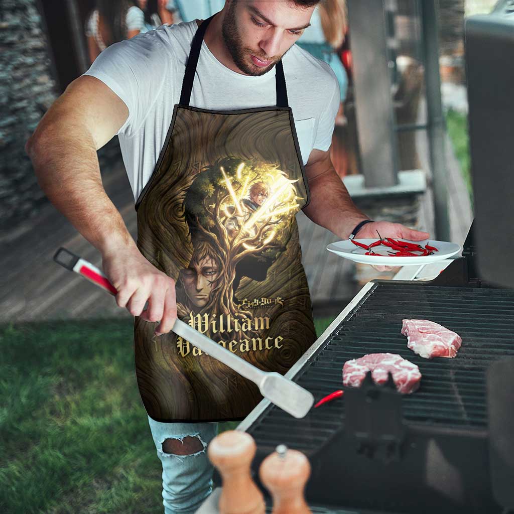 William Vangeance Black Clover Apron Enchanted Woodgrain Style with Duality and Golden Mask Motif