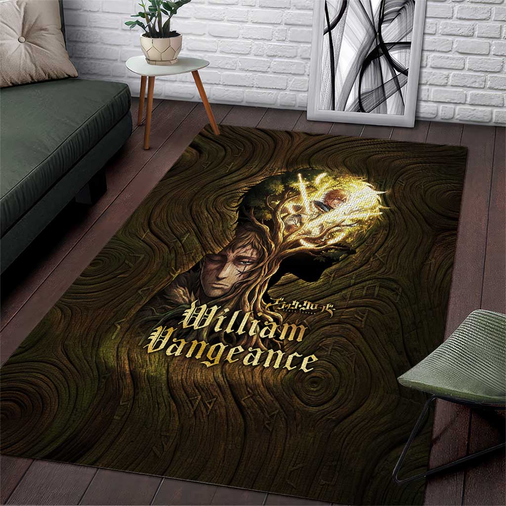 William Vangeance Black Clover Area Rug Enchanted Woodgrain Style with Duality and Golden Mask Motif