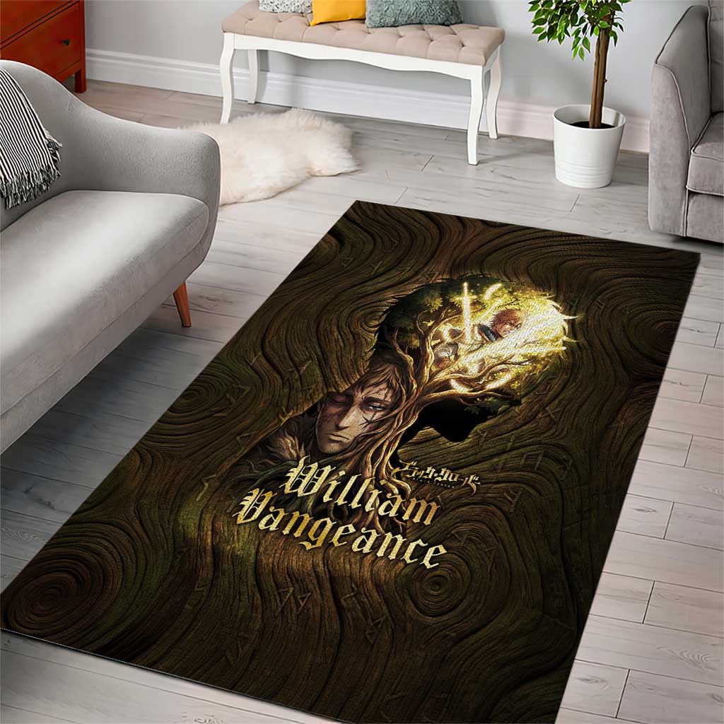 William Vangeance Black Clover Area Rug Enchanted Woodgrain Style with Duality and Golden Mask Motif