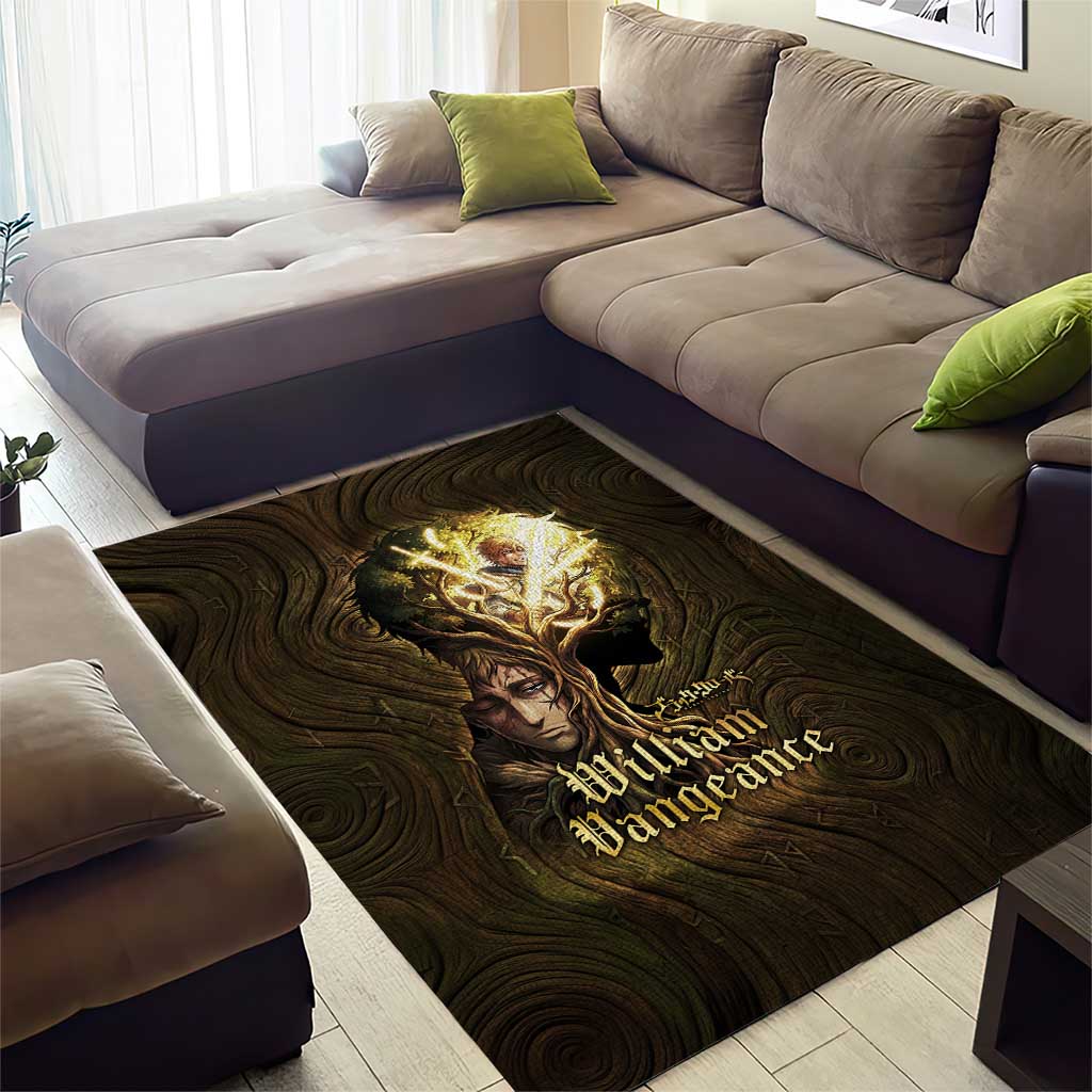 William Vangeance Black Clover Area Rug Enchanted Woodgrain Style with Duality and Golden Mask Motif