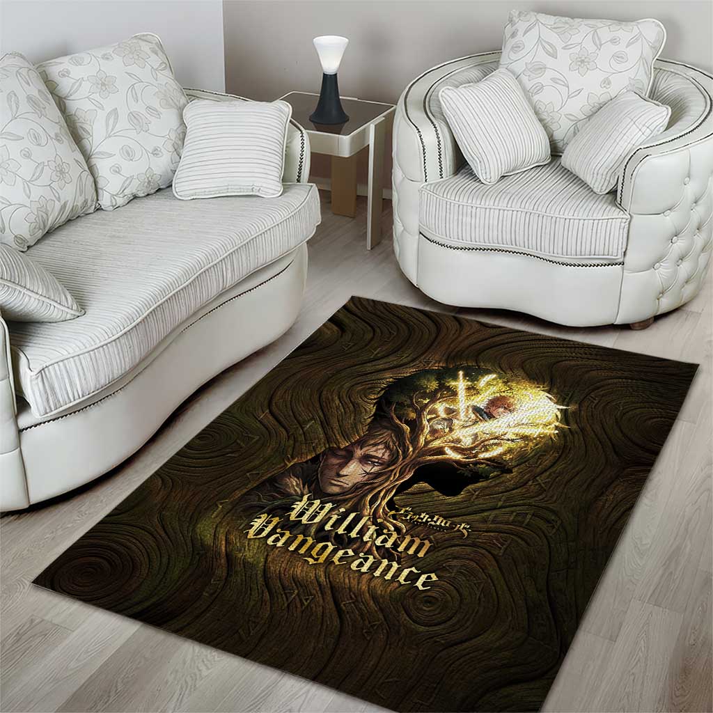 William Vangeance Black Clover Area Rug Enchanted Woodgrain Style with Duality and Golden Mask Motif