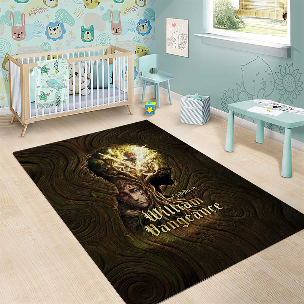 William Vangeance Black Clover Area Rug Enchanted Woodgrain Style with Duality and Golden Mask Motif