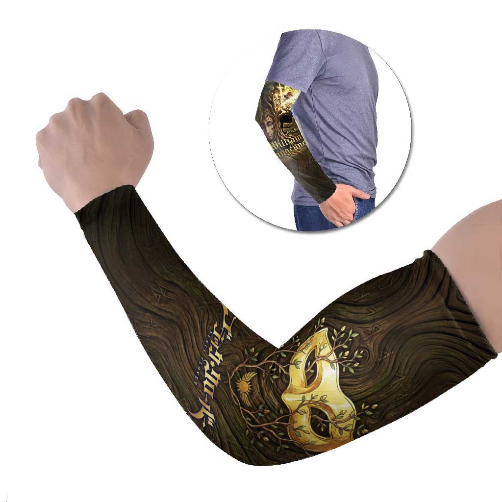 William Vangeance Black Clover Arm Sleeves Enchanted Woodgrain Style with Duality and Golden Mask Motif