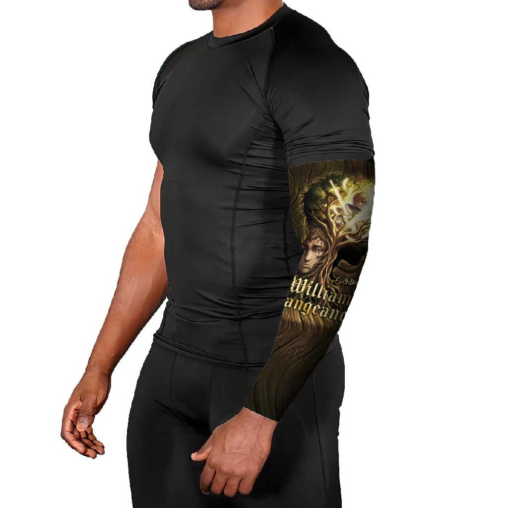 William Vangeance Black Clover Arm Sleeves Enchanted Woodgrain Style with Duality and Golden Mask Motif
