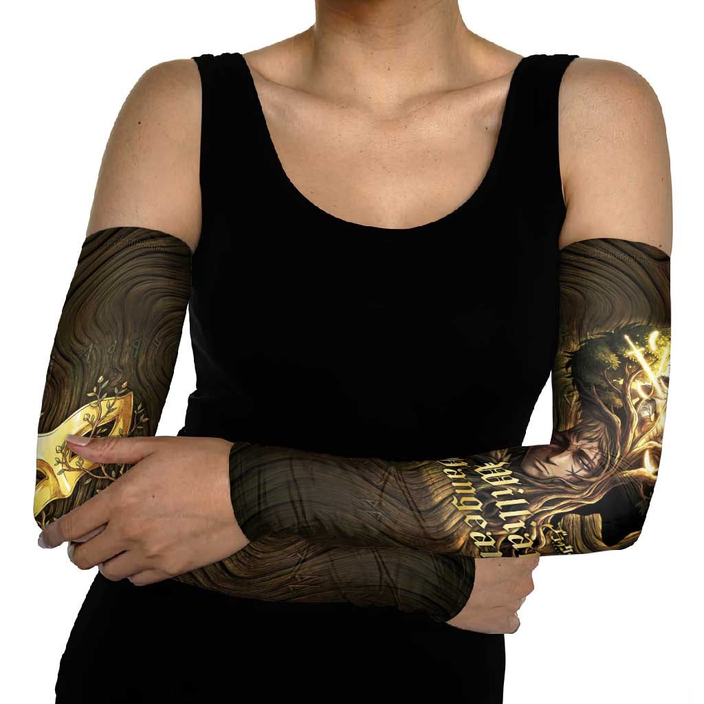 William Vangeance Black Clover Arm Sleeves Enchanted Woodgrain Style with Duality and Golden Mask Motif
