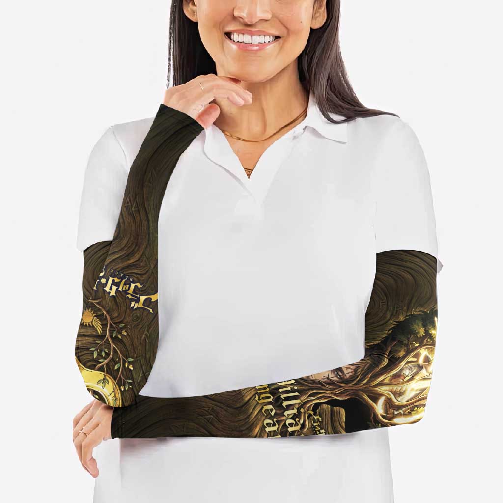 William Vangeance Black Clover Arm Sleeves Enchanted Woodgrain Style with Duality and Golden Mask Motif