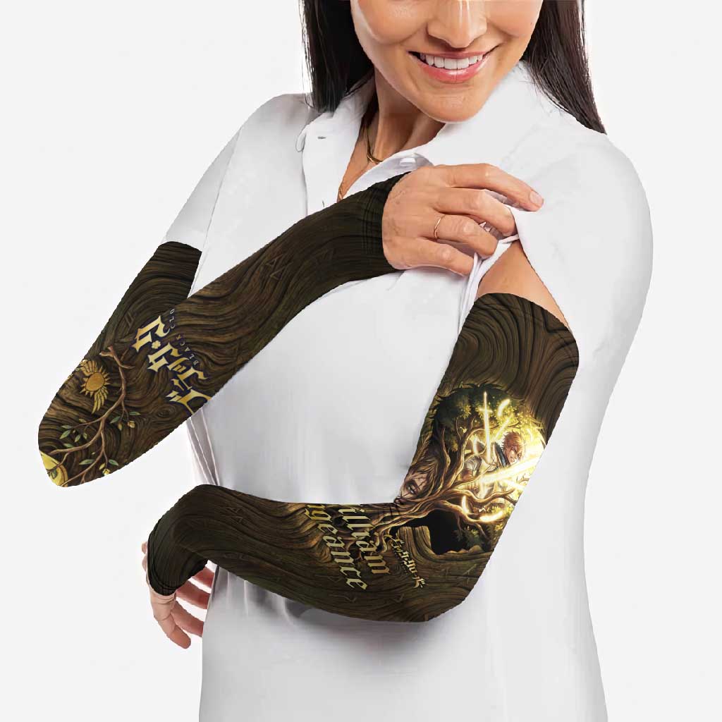 William Vangeance Black Clover Arm Sleeves Enchanted Woodgrain Style with Duality and Golden Mask Motif