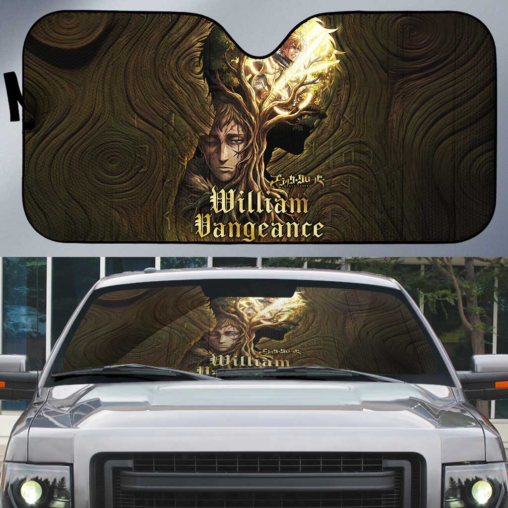 William Vangeance Black Clover Auto Sun Shade Enchanted Woodgrain Style with Duality and Golden Mask Motif