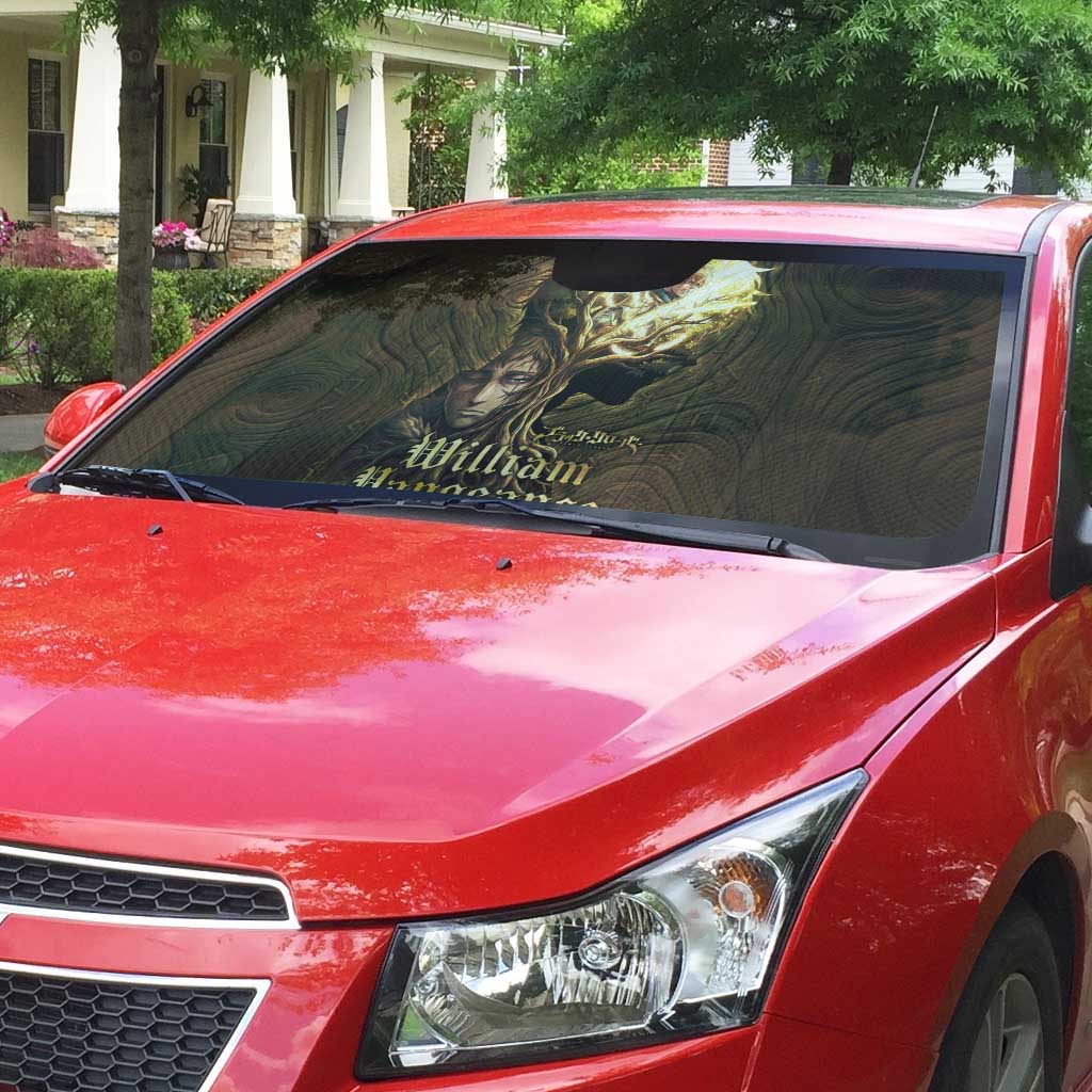 William Vangeance Black Clover Auto Sun Shade Enchanted Woodgrain Style with Duality and Golden Mask Motif