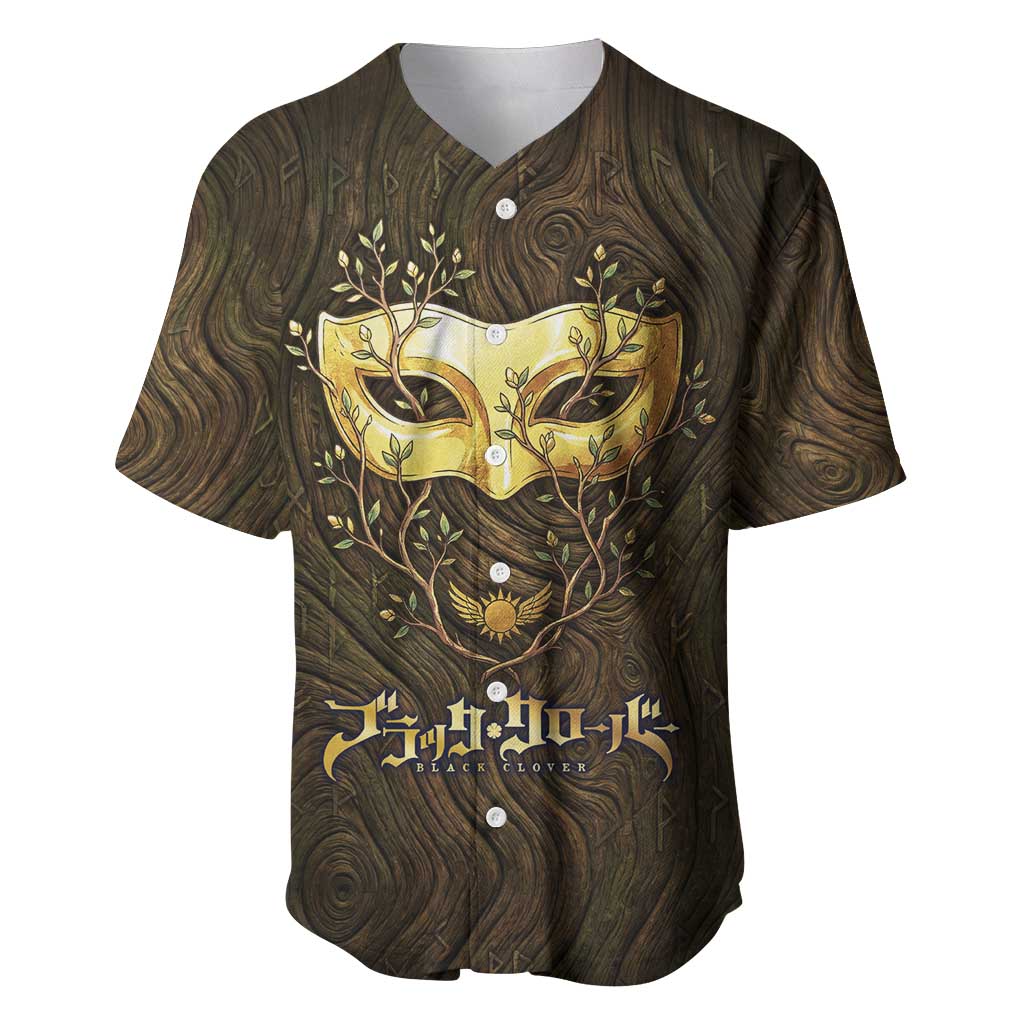 William Vangeance Black Clover Baseball Jersey Enchanted Woodgrain Style with Duality and Golden Mask Motif