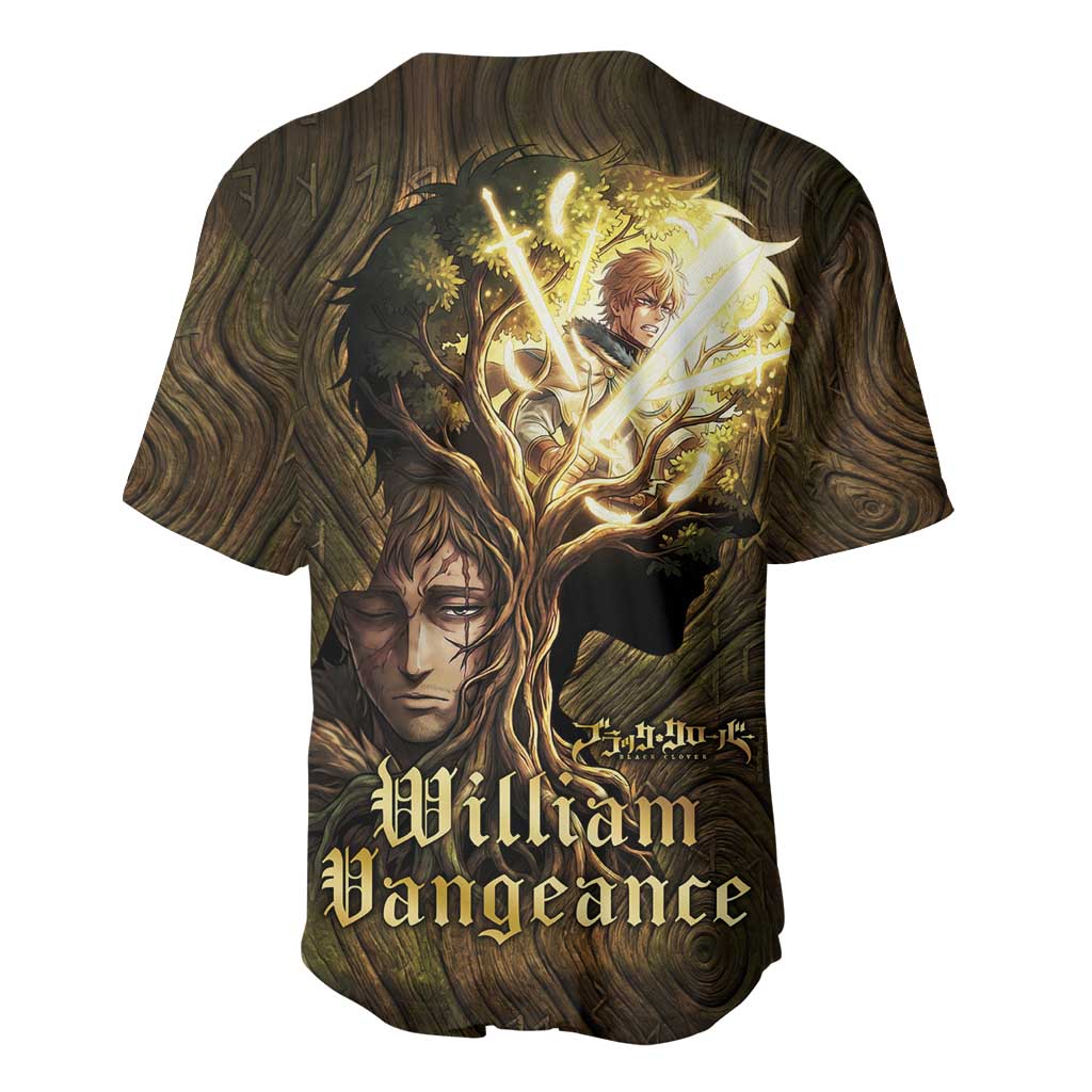 William Vangeance Black Clover Baseball Jersey Enchanted Woodgrain Style with Duality and Golden Mask Motif