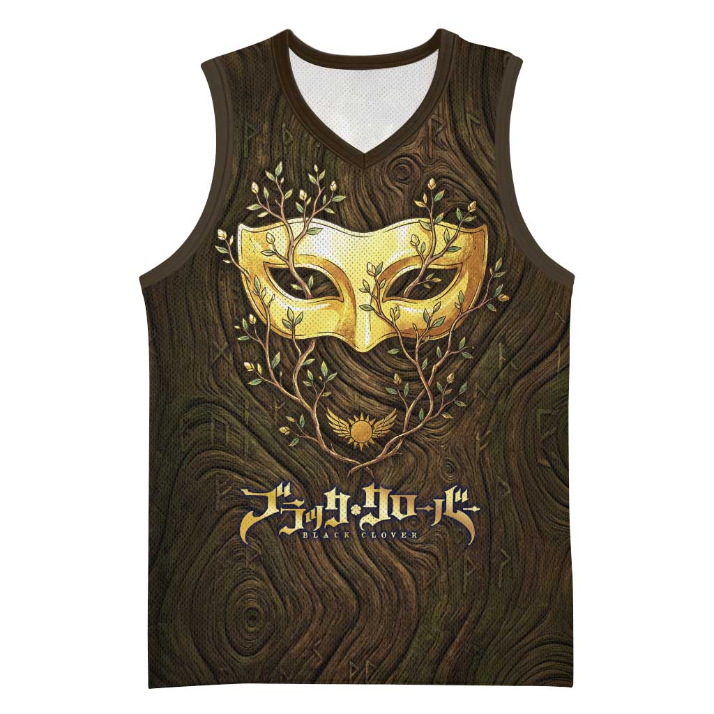William Vangeance Black Clover Basketball Jersey Enchanted Woodgrain Style with Duality and Golden Mask Motif