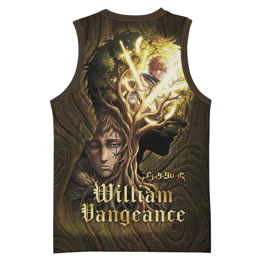William Vangeance Black Clover Basketball Jersey Enchanted Woodgrain Style with Duality and Golden Mask Motif