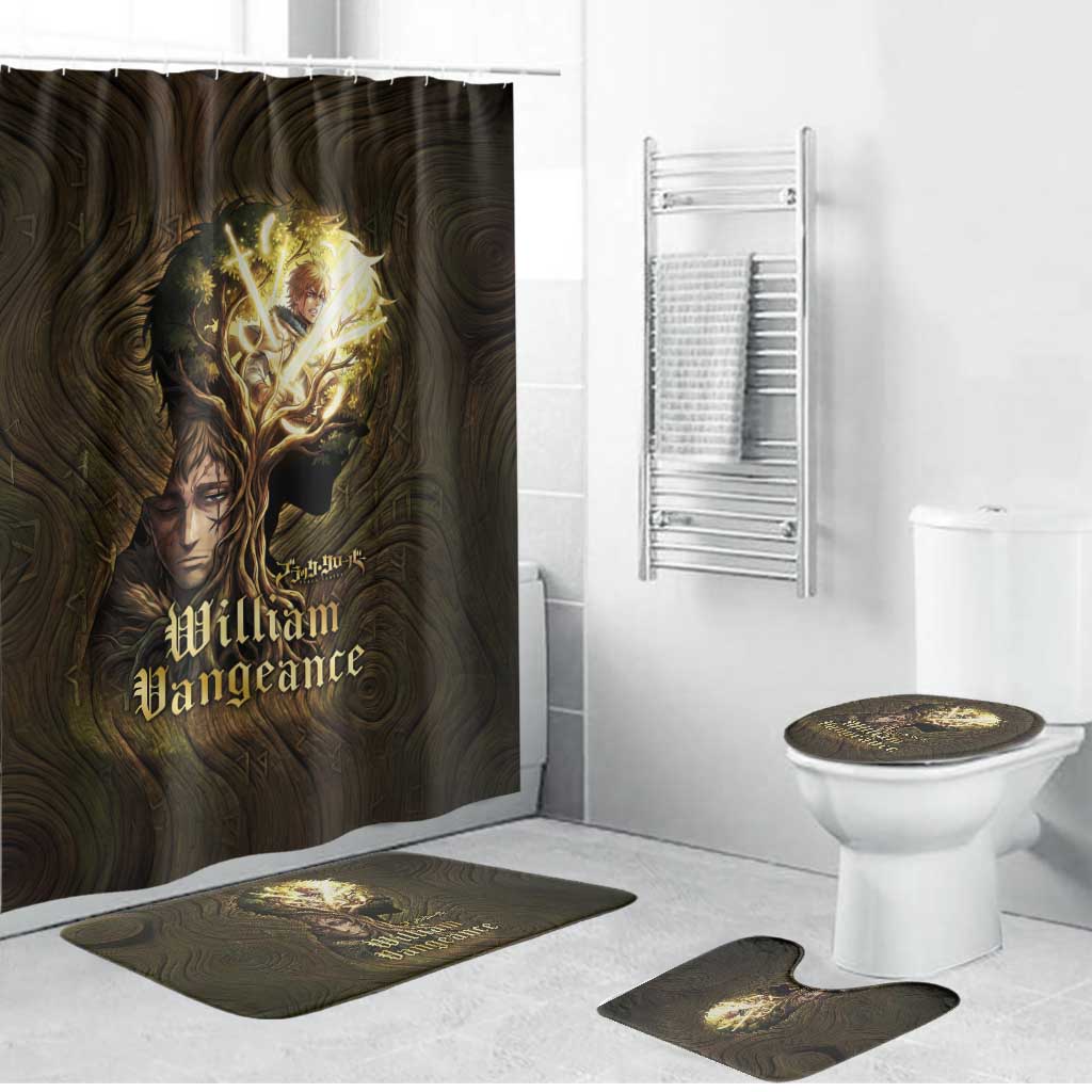 William Vangeance Black Clover Bathroom Set Enchanted Woodgrain Style with Duality and Golden Mask Motif