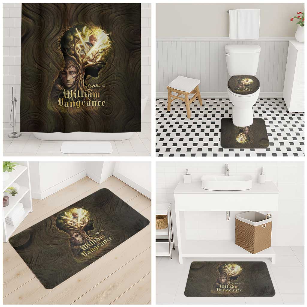 William Vangeance Black Clover Bathroom Set Enchanted Woodgrain Style with Duality and Golden Mask Motif