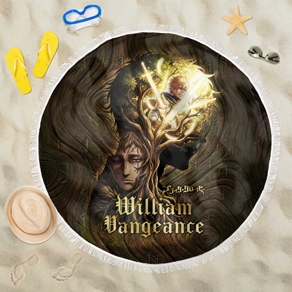 William Vangeance Black Clover Beach Blanket Enchanted Woodgrain Style with Duality and Golden Mask Motif