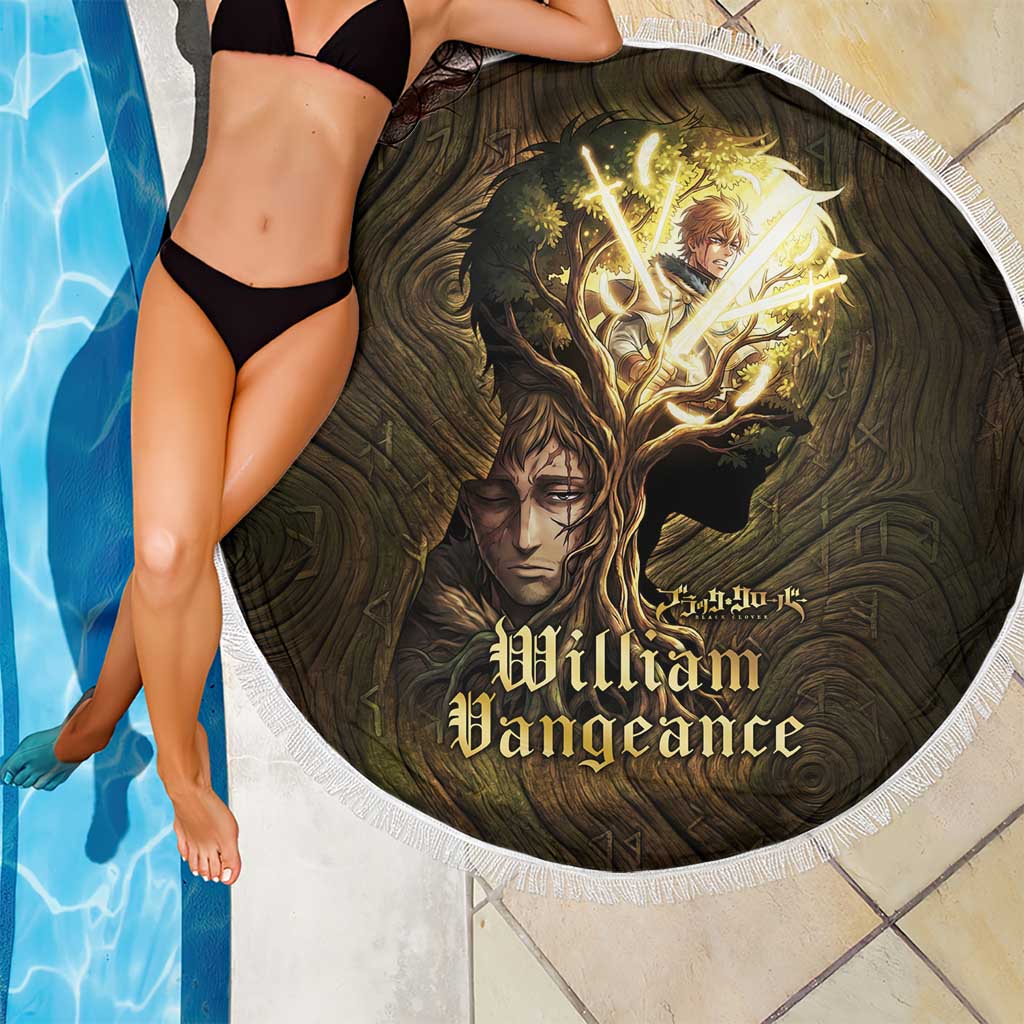 William Vangeance Black Clover Beach Blanket Enchanted Woodgrain Style with Duality and Golden Mask Motif