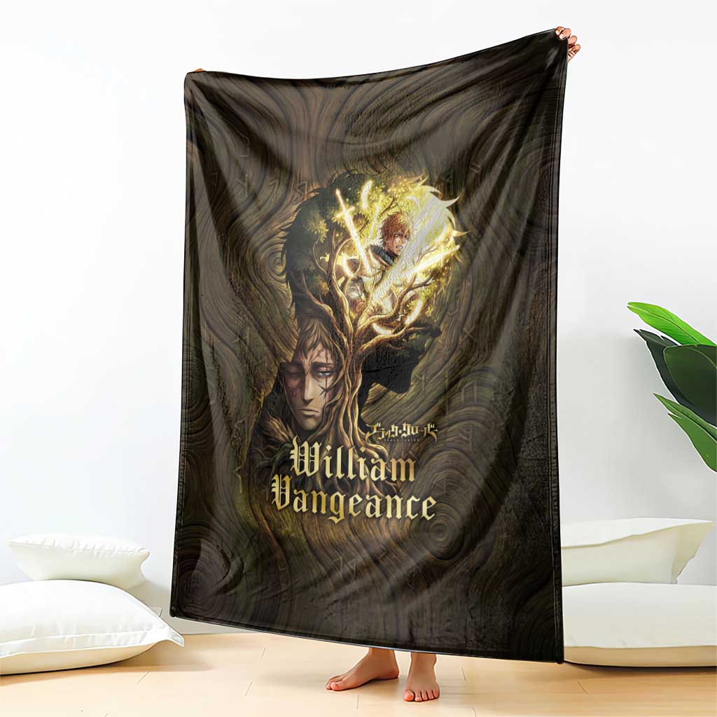 William Vangeance Black Clover Blanket Enchanted Woodgrain Style with Duality and Golden Mask Motif
