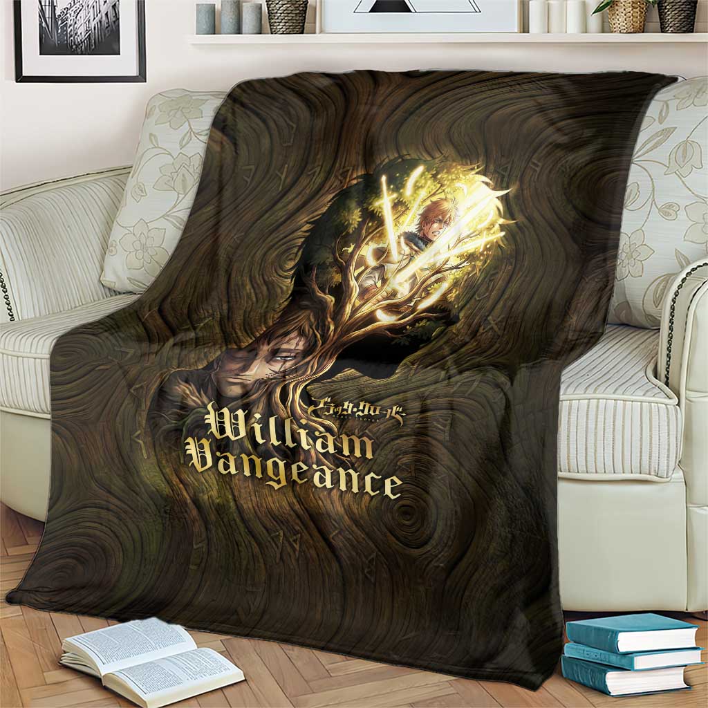 William Vangeance Black Clover Blanket Enchanted Woodgrain Style with Duality and Golden Mask Motif
