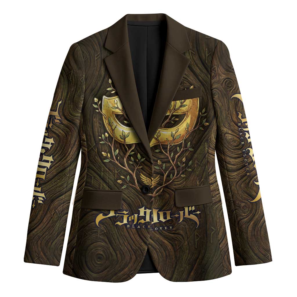 William Vangeance Black Clover Blazer Enchanted Woodgrain Style with Duality and Golden Mask Motif