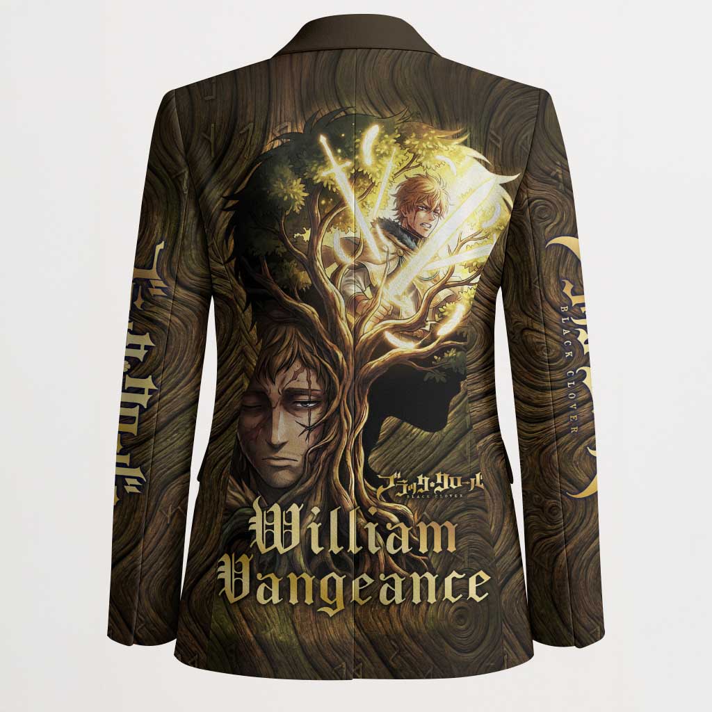 William Vangeance Black Clover Blazer Enchanted Woodgrain Style with Duality and Golden Mask Motif