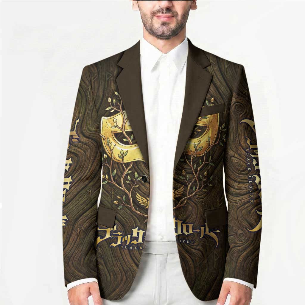 William Vangeance Black Clover Blazer Enchanted Woodgrain Style with Duality and Golden Mask Motif