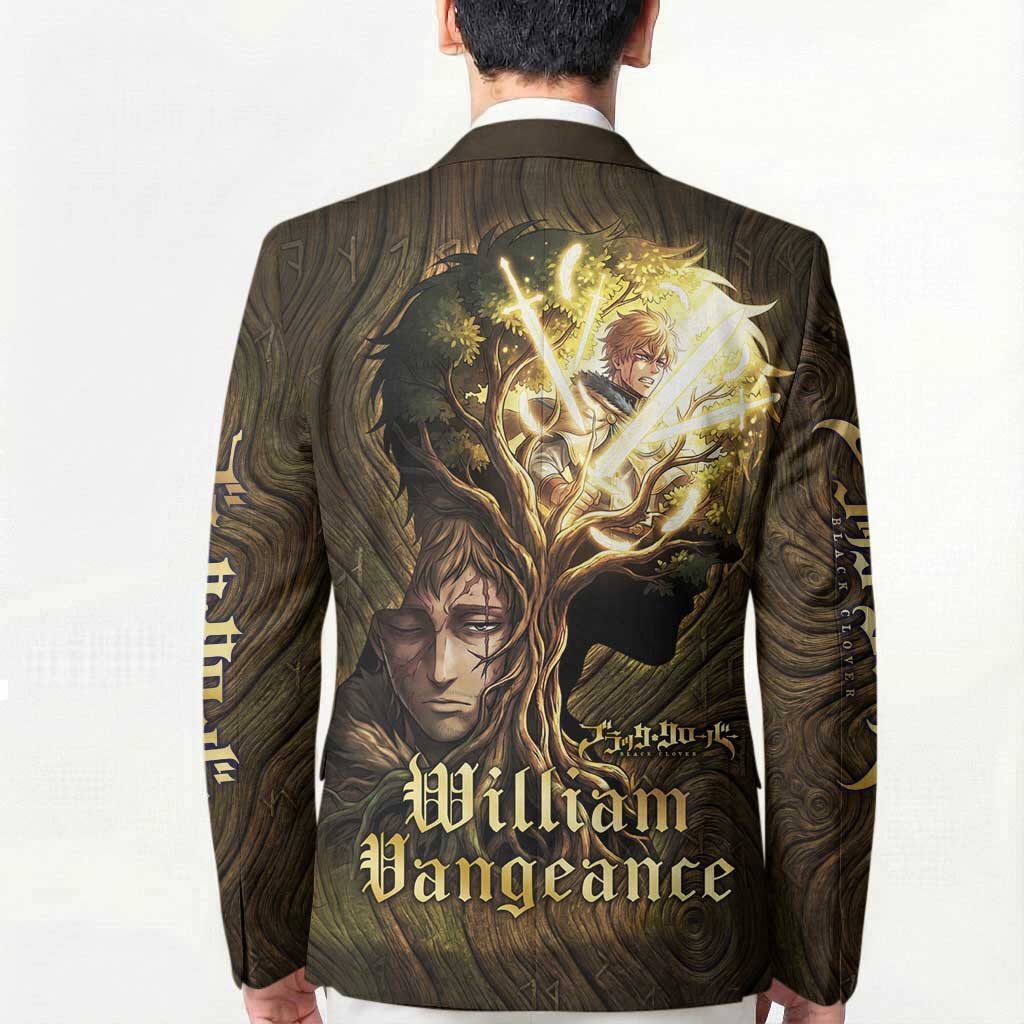 William Vangeance Black Clover Blazer Enchanted Woodgrain Style with Duality and Golden Mask Motif