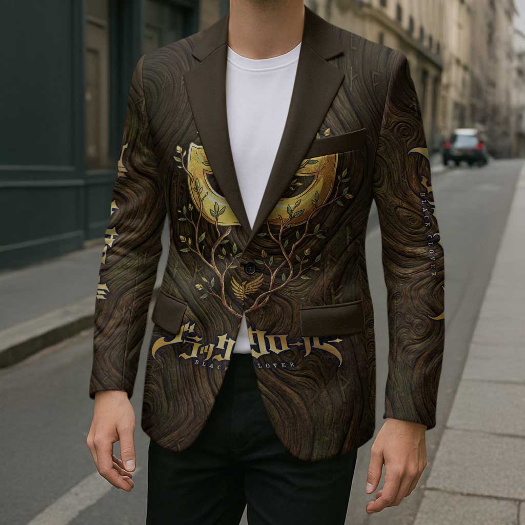 William Vangeance Black Clover Blazer Enchanted Woodgrain Style with Duality and Golden Mask Motif