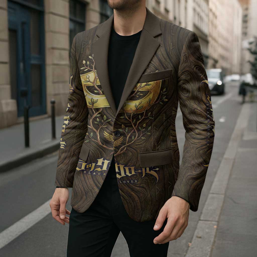 William Vangeance Black Clover Blazer Enchanted Woodgrain Style with Duality and Golden Mask Motif
