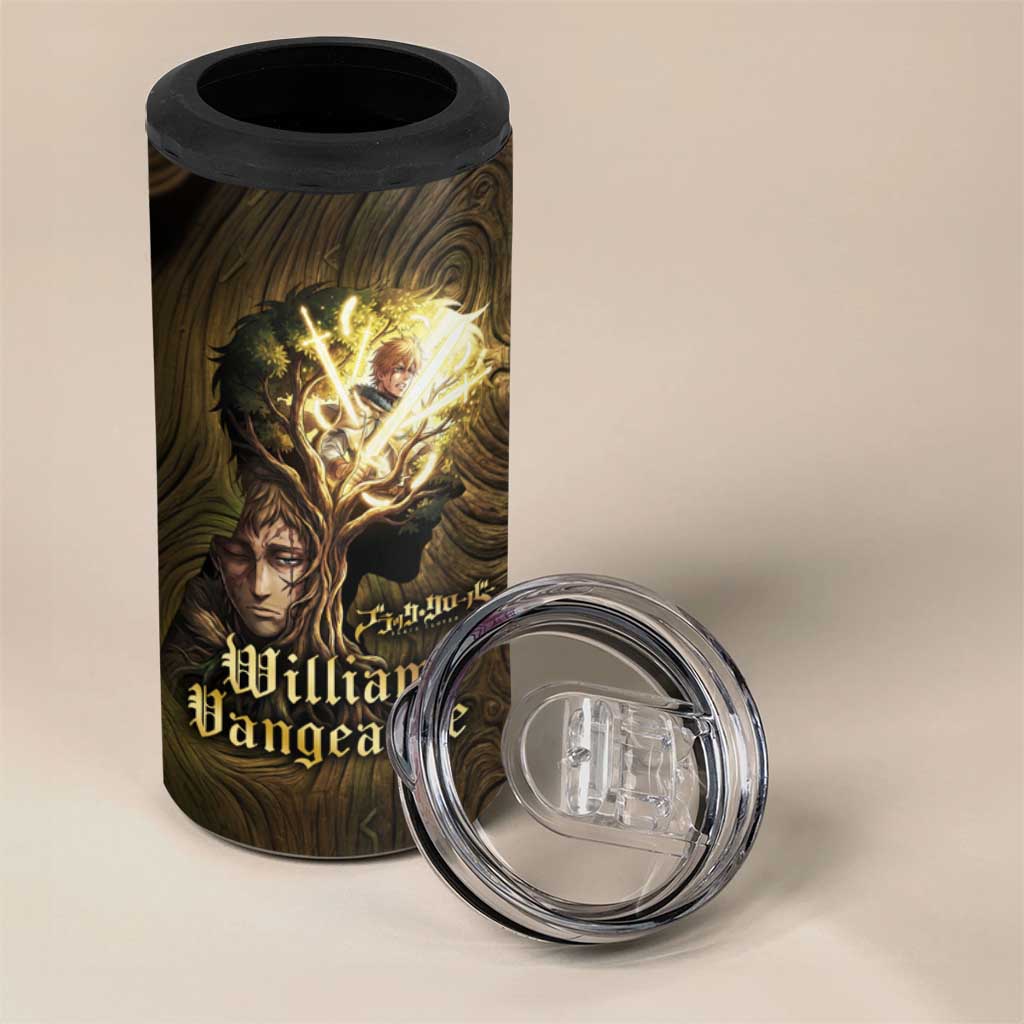 William Vangeance Black Clover 4 in 1 Can Cooler Tumbler Enchanted Woodgrain Style with Duality and Golden Mask Motif